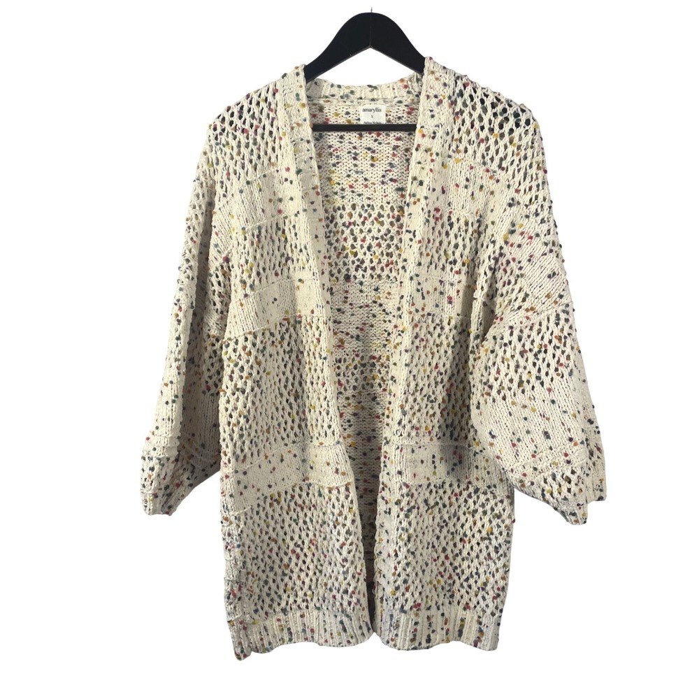 Amaryllis x Ashlee Nichols Open Knit Speckled Cardigan Women's XS Cream Confetti